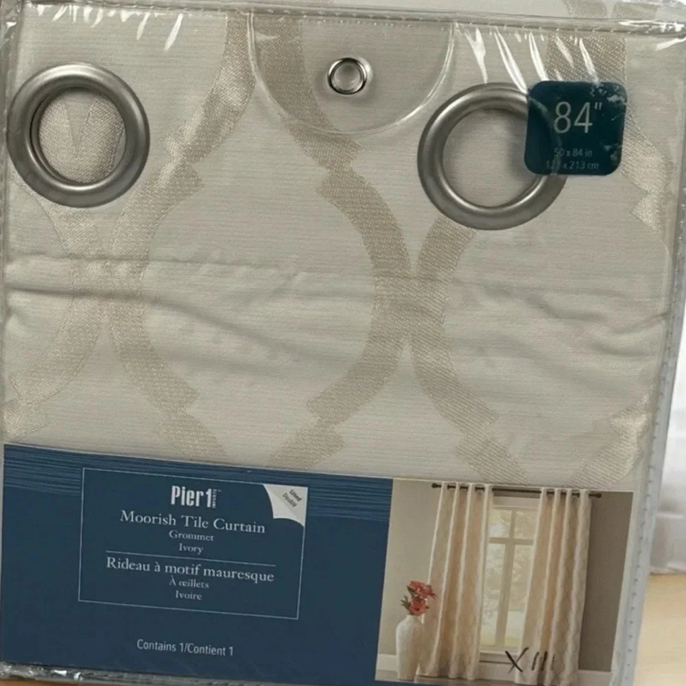 Pier 1 Imports Moorish Tile Lined Curtain Panel Grommet Ivory 84